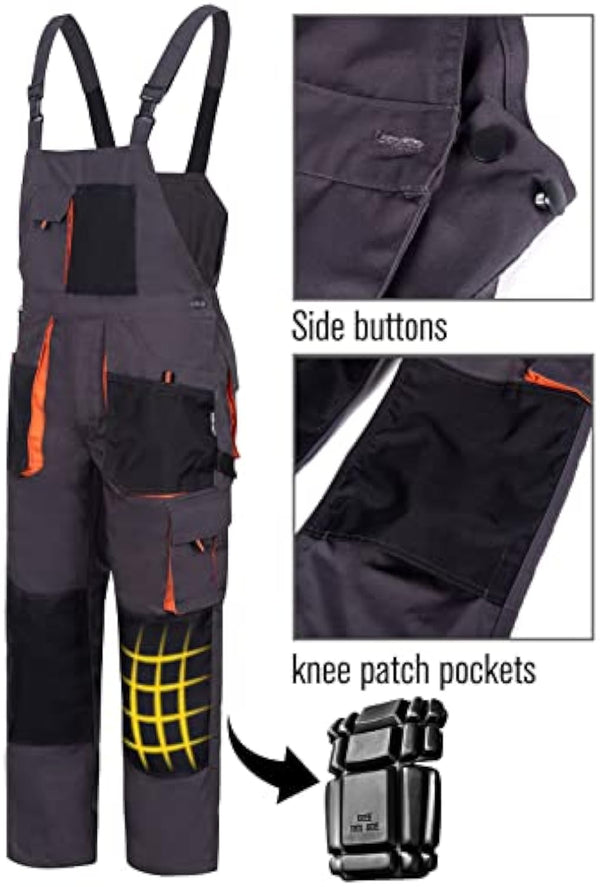 Free Soldier Men's Bib Overalls Work Overalls with Knee Pad Pockets